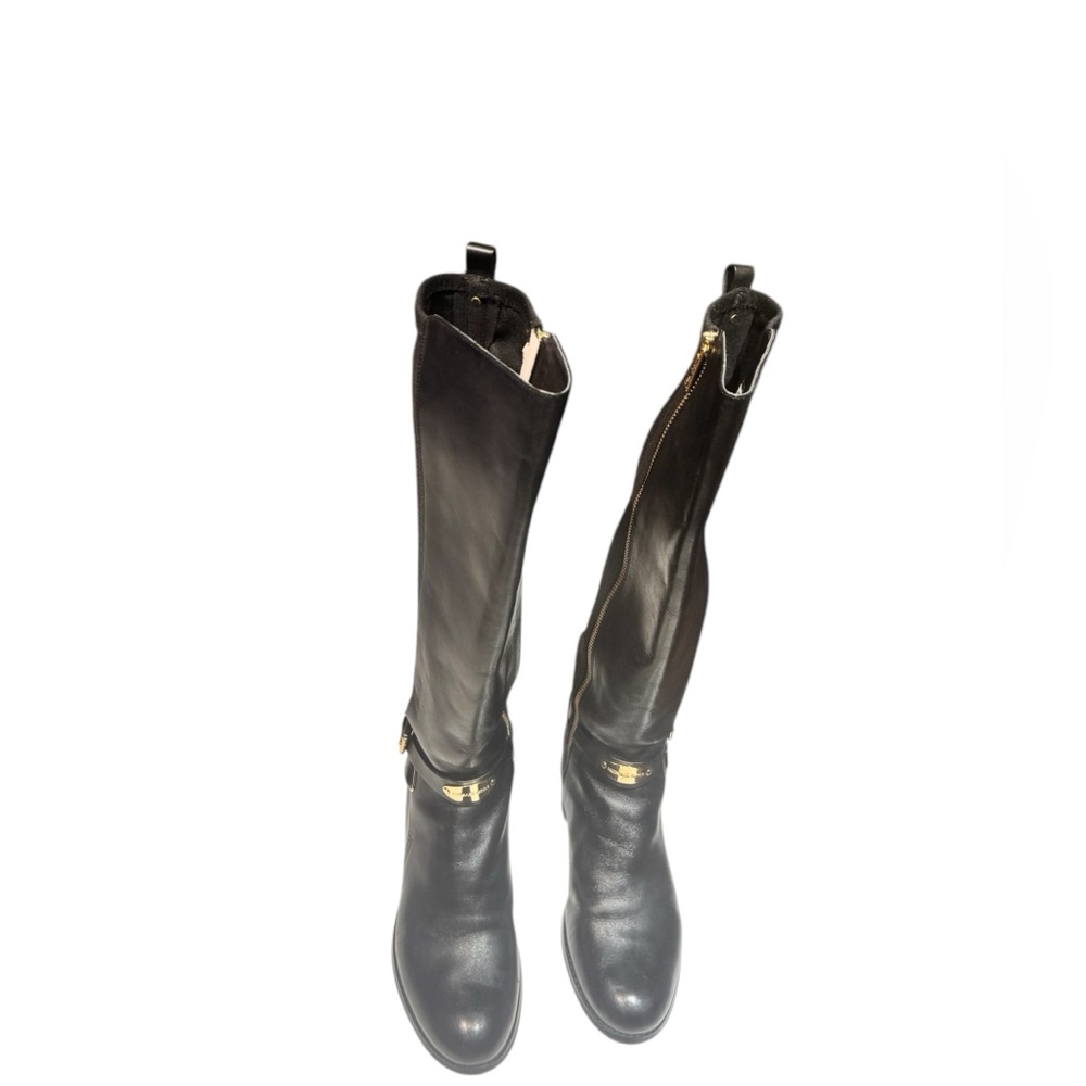 Michael Kors Black Leather Elastic Back Arley Knee-High Boots - Picture 4 of 16